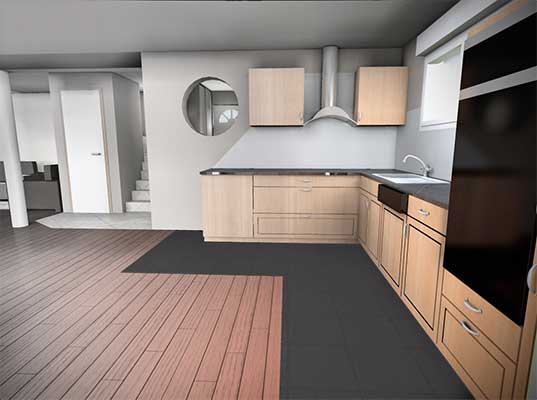 Image 3D animée d'une cuisine